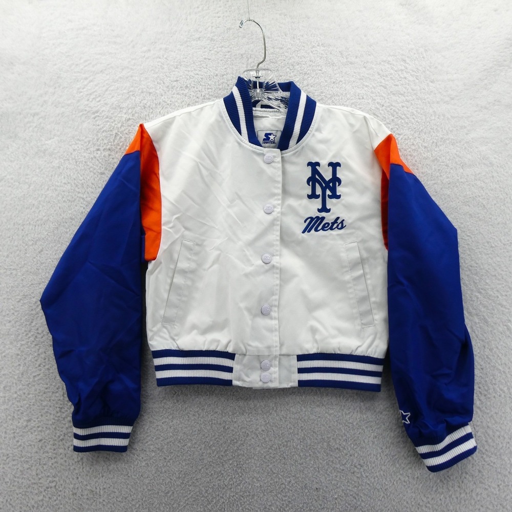 Starter Jacket Women Small New York Mets White Blue‎ Orange Y2K Vintage Bomber
